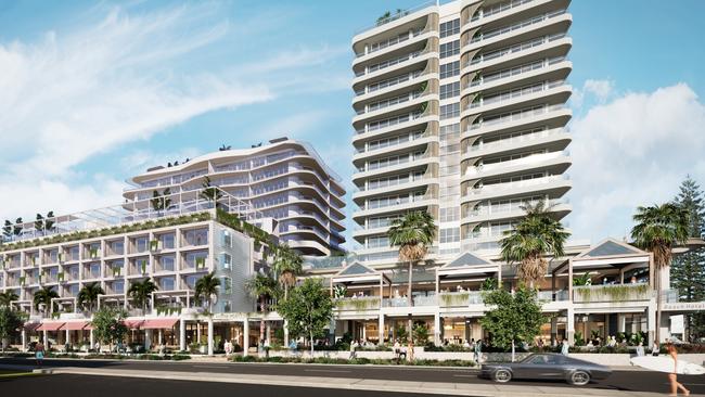 An artist’s impression of Kirra Point, the development replacing the demolished Kirra Beach Hotel.