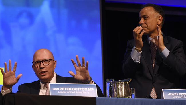 Federal Opposition Leader Peter Dutton and Victorian Opposition Leader John Pesutto. Picture: Andrew Henshaw