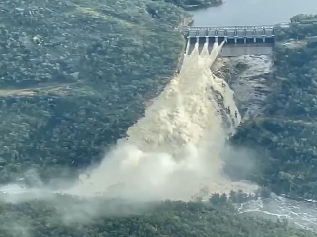 Copeton Dam on the Gwydir River spilling in full flow today. Picture: Michael Grills