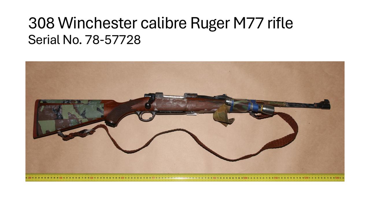 A 308 Winchester calibre Ruger M77 rifle located at the property.