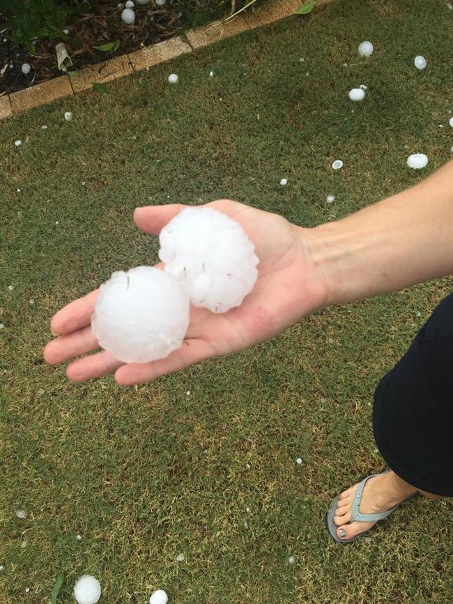 Donielle Beard posted this pic of "tennis ball size" hailstones after the storm on February 18. Pic: Facebook