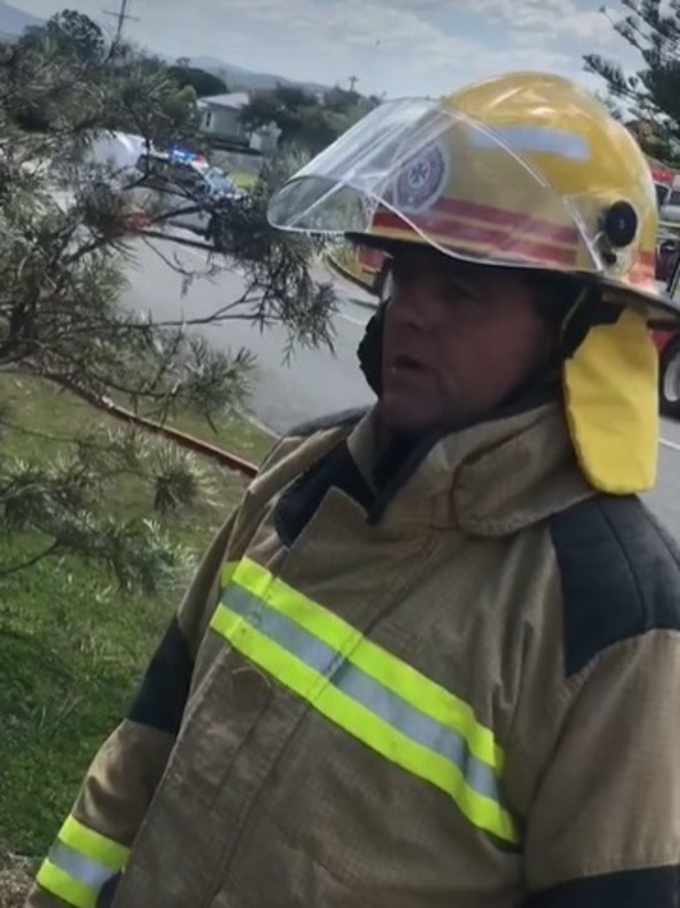 Gympie Fire Station officer Justin Groth at the scene of the Pine Street fire this afternoon.