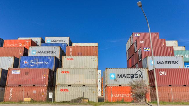 General pictures of shipping container terminals along Coghlan Rd in Outer Harbor. Picture: NCA NewsWire / Brenton Edwards