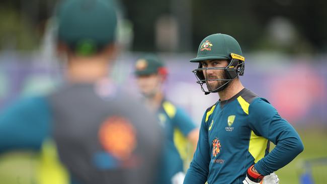 Glenn Maxwell watches on during Australia’s net session at Edgbaston ahead of the semi-final against England. Picture: Getty