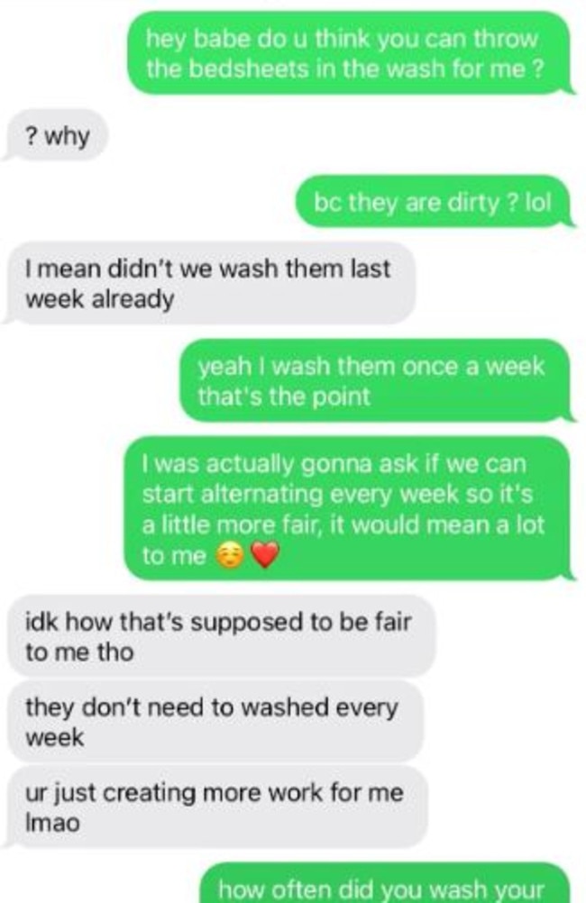 A woman has shared texts from her past relationship, exposing the ‘gross’ habit behind their break-up. Picture: Reddit