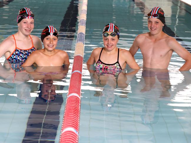 05/01/2021 Barossa Swimming Club's captains Meg Wood (15), Keegan Coulter (11), Miella Curthoys-Davies (12) and Keian Curthoys-Davies (14) will be competing at the SA Country Swimming Championships from January 8-10 which will be lived streamed by The Advertiser. Photo by Kelly Barnes