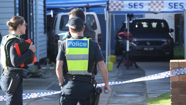 Police at the scene of a drive-by shooting in Edithvale. Picture: David Crosling