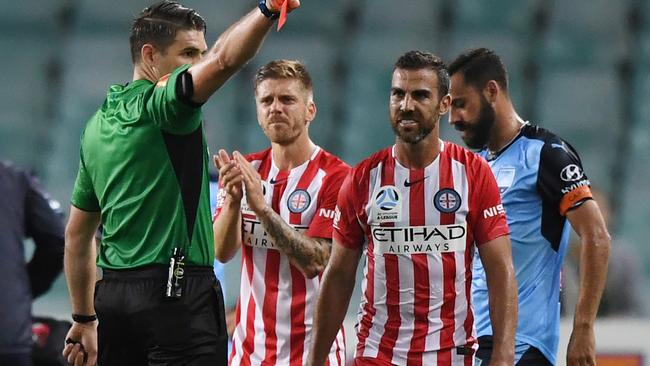 Manny Muscat was sent-off in Melbourne City’s loss to Sydney FC