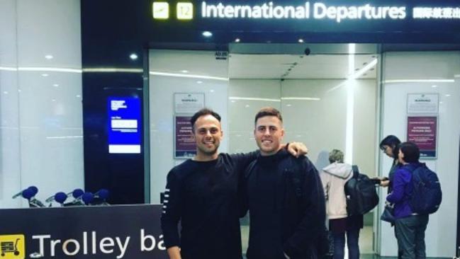 Rob and Anthony at the Melbourne Airport international departure gate. Picture: Instagram