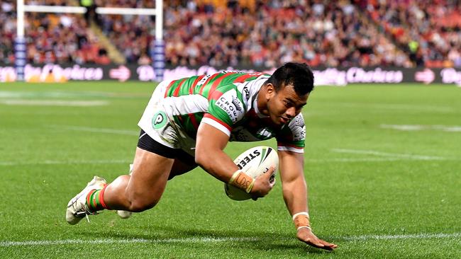 Richie Kennar scores a try for the Rabbitohs against Brisbane in their Round 23 clash last year. Picture: Getty Images