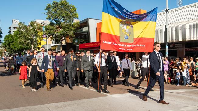 The Anzac Day march through Knuckey Street in Darwin. Picture: Pema Tamang Pakhrin