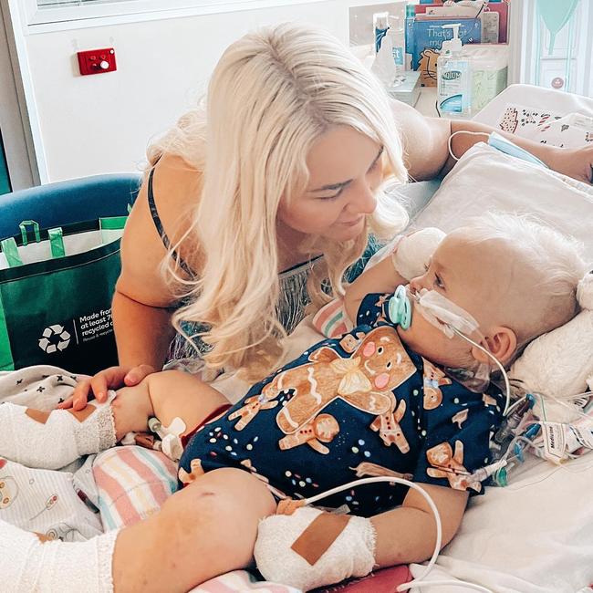 Baby Ryan recovering in hospital with mum Jessica Lines. Picture: Instagram