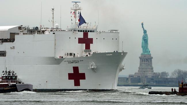 The USNS Comfort medical ship in New York. Picture: AFP