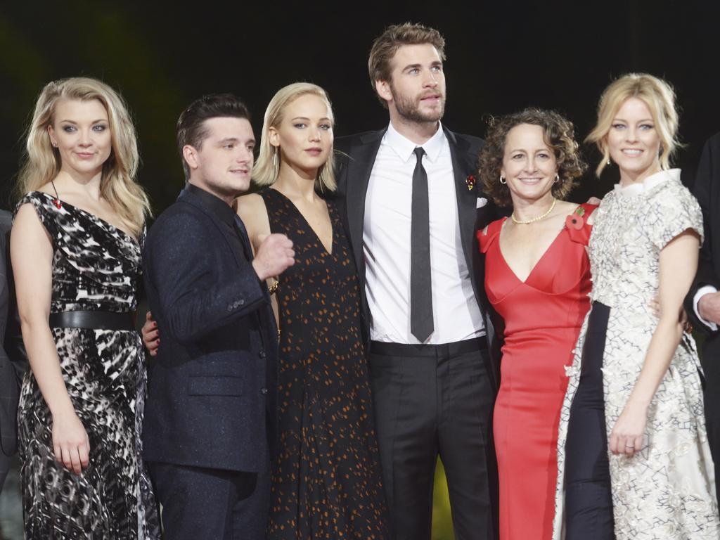 Natalie Dormer, Josh Hutcherson, Jennifer Lawrence, Liam Hemsworth, Nina Jacobson, Elizabeth Banks and Donald Sutherland attend The Hunger Games: Mockingjay Part 2 - UK Premiere at Odeon Leicester Square on November 5, 2015 in London. Picture: Getty