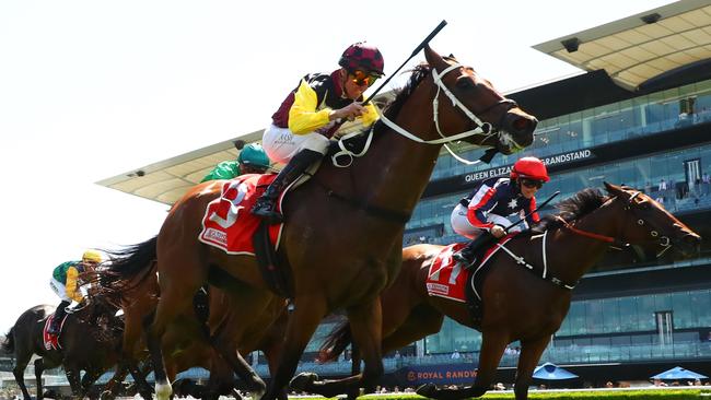 Nash Rawiller takes an inside run to get Unstopabull home first at Randwick. Picture: Getty Images