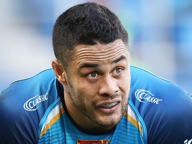 GOLD COAST, AUSTRALIA - AUGUST 26:  Jarryd Hayne of the Titanslooks on during the round 25 NRL match between the Gold Coast Titans and the Canterbury Bulldogs at Cbus Super Stadium on August 26, 2017 in Gold Coast, Australia.  (Photo by Brendon Thorne/Getty Images)