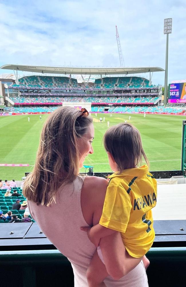 Rachel Khawaja with daughter Aisha, 18 months, at the SCG Ashes Test in January. Picture: Supplied/Rachel Khawaja