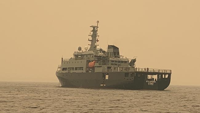 Mallacoota evacuees on board the MV Sycamore. Picture: Supplied