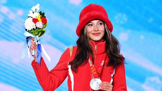 Eileen Gu with her silver medal for Women's Freestyle Skiing Freeski Slopestyle. Picture: Getty Images