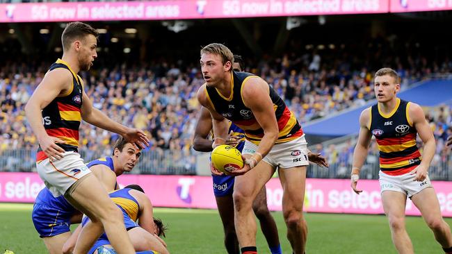 Daniel Talia is a mature head in the Crows backline. Picture: Will Russell/AFL Photos via Getty Images