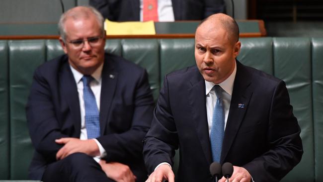 Treasurer Josh Frydenberg during the budget delivery in the House of Representatives on October 06, 2020 in Canberra, Australia. (Photo by Sam Mooy/Getty Images)