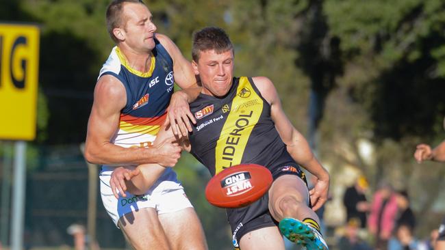 Luke Reynolds in action for Glenelg against the Crows this year. Picture: AAP Image/ Brenton Edwards