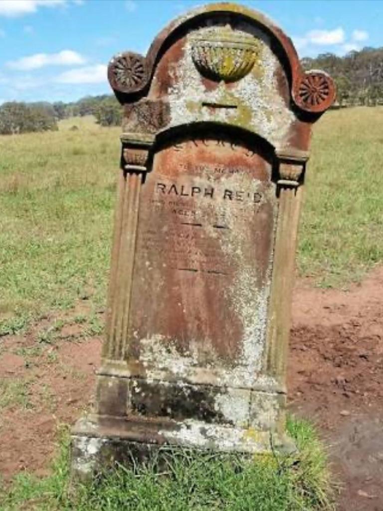 The headstone of Southern Downs early settler Ralph Reid, located on a property near the border of Queensland and NSW. Photo: David Owens