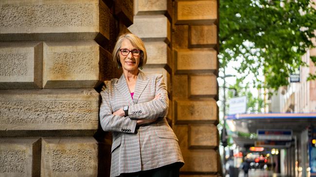 Lord Mayor Candidate Jane Lomax-Smith in front of Town Hall in Adelaide, Kaurna Yarta. (The Advertiser/ Morgan Sette)