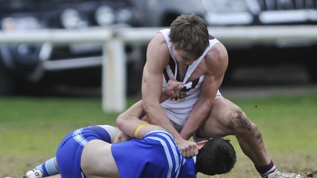 Melbourne’s Jack Viney wrestles during a college match for Prince Alfred against Sacred Heart in 2010. Picture: Luke Hemer