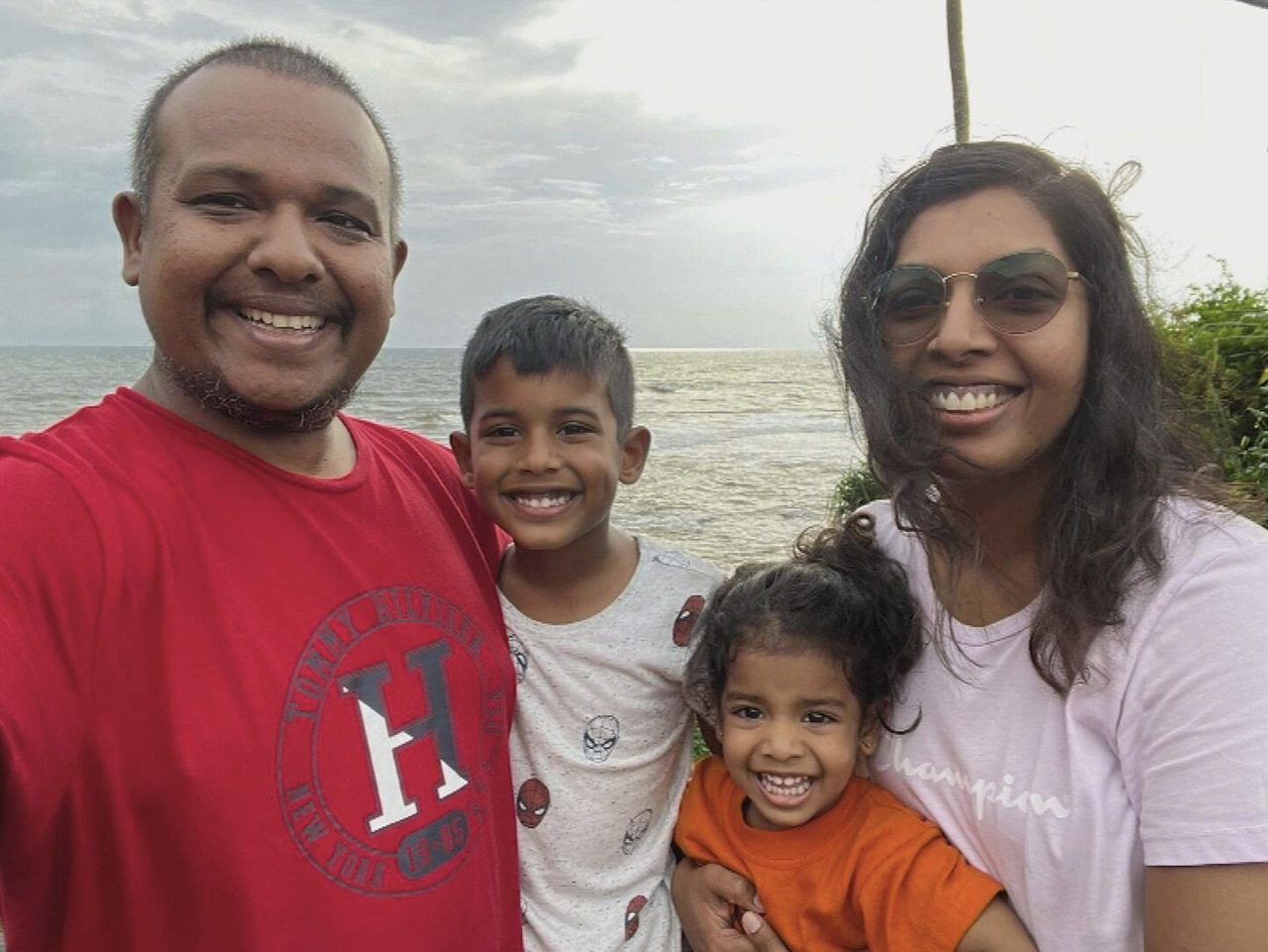 The Basnayake family were on holiday in Sri Lanka when a hungry elephant attacked their van in search of food. Picture: Channel 9