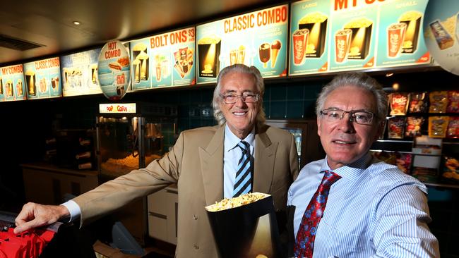 Graham Burke and Robert Kirby, Co-Chairman and Co-Chief Executive Officers of Village Roadshow at the candy bar in The Jam Factory Cinemas in South Yarra, Melbourne Picture: Geraghty David