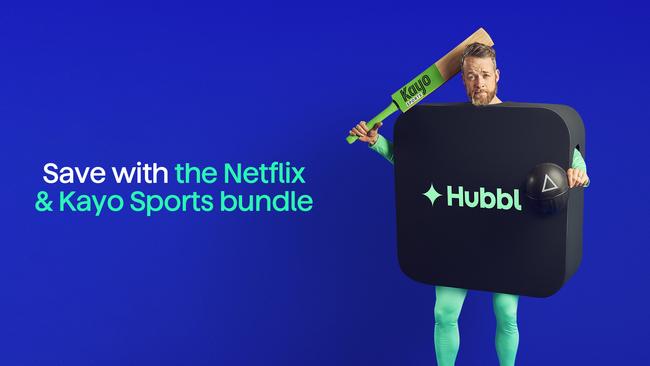 Take a swing and see if you win … Hamish Blake promotes Hubbl’s new Kayo/Netflix bundle.