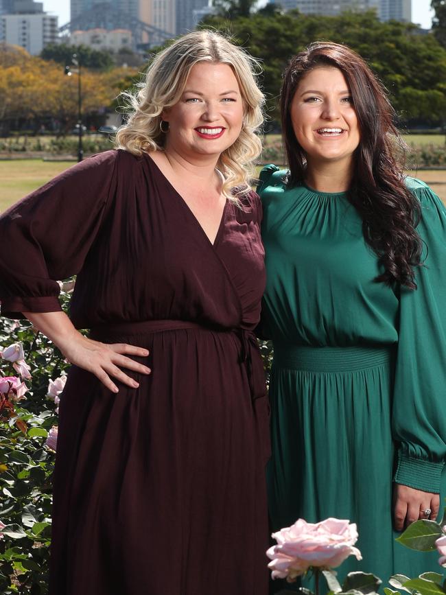 Celebrant and Nova FM newsreader Ange Anderson (left), pictured with fellow celebrant and Assistant Breakfast Producer Georgina Priorat New Farm Park. Picture: Annette Dew