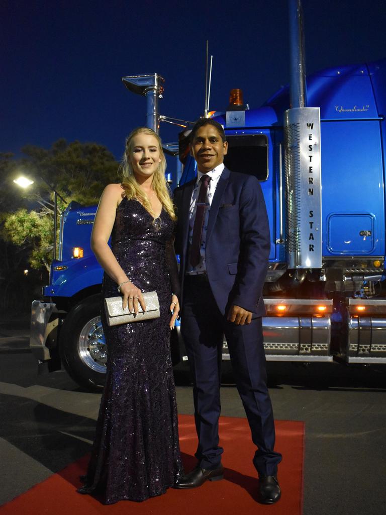 RIVERSIDE FORMAL: Aimee Brown and Bulliam Mimi stand proud after arriving in style in a 2010 Western Star 4800 truck at the Riverside Christian College Formal. Photo: Stuart Fast