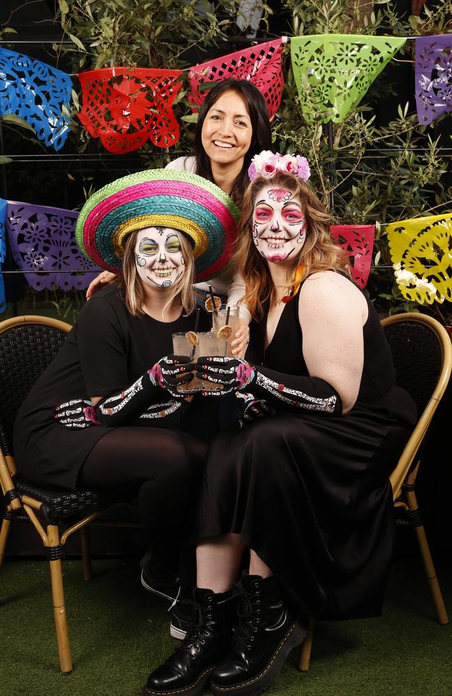 Tara Jay, Angela Esquivel organiser, Georgina Davis ready for the event. Preview to Day of the Dead event at In The Hanging Garden. Picture: Nikki Davis-Jones