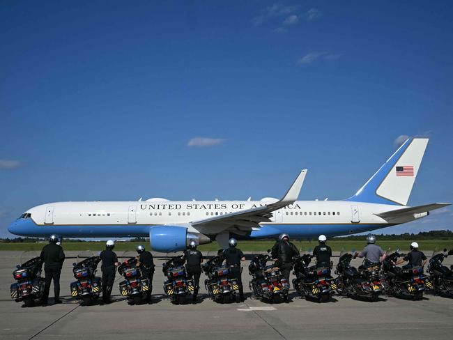 Air Force Two, with Kamala Harris on board, prepares to depart Pittsburgh International Airport in Pittsburgh, Pennsylvania, en route to Philadelphia. Picture: AFP