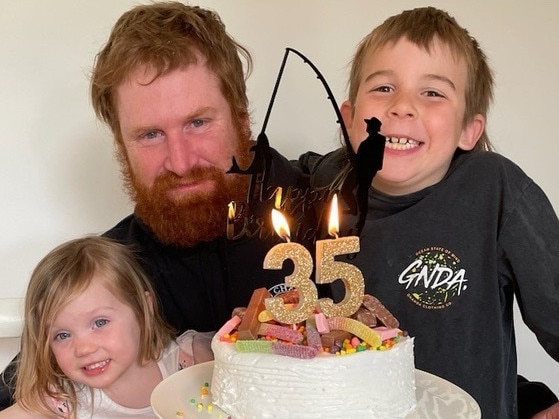 Adam Sutton (middle) pictured with his daughter Pippa (left) and son Darcy (right).