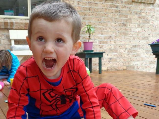 New photo of Missing  boy William Tyrrell wearing  the actual Spiderman suit in which he disappeared in. Exhibit image released by the William tyrrell Inquest. Supplied