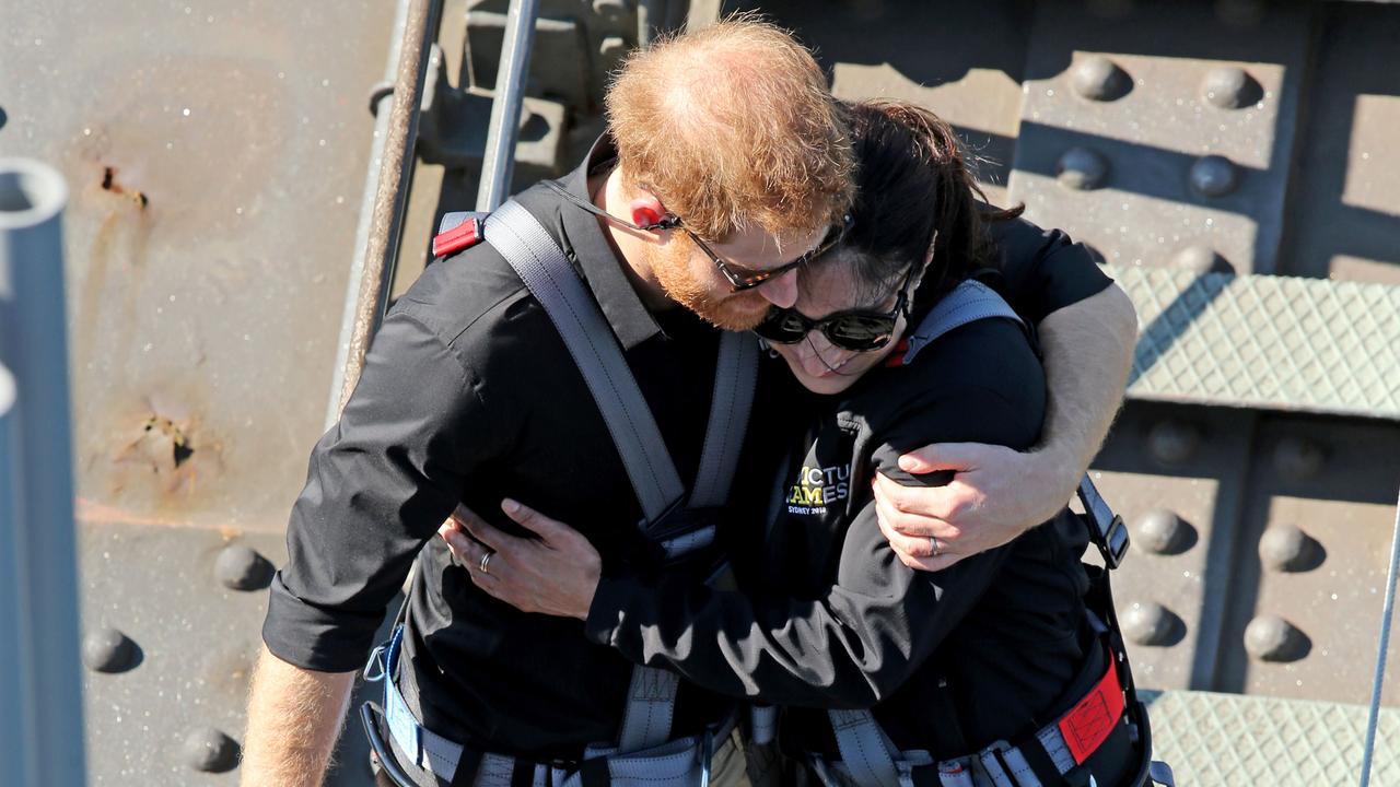 On top of the bridge, in the most intense of circumstances, Gwen Cherne and Prince Harry had an incredible intimate and heartfelt moment. Picture: Nathan Edwards
