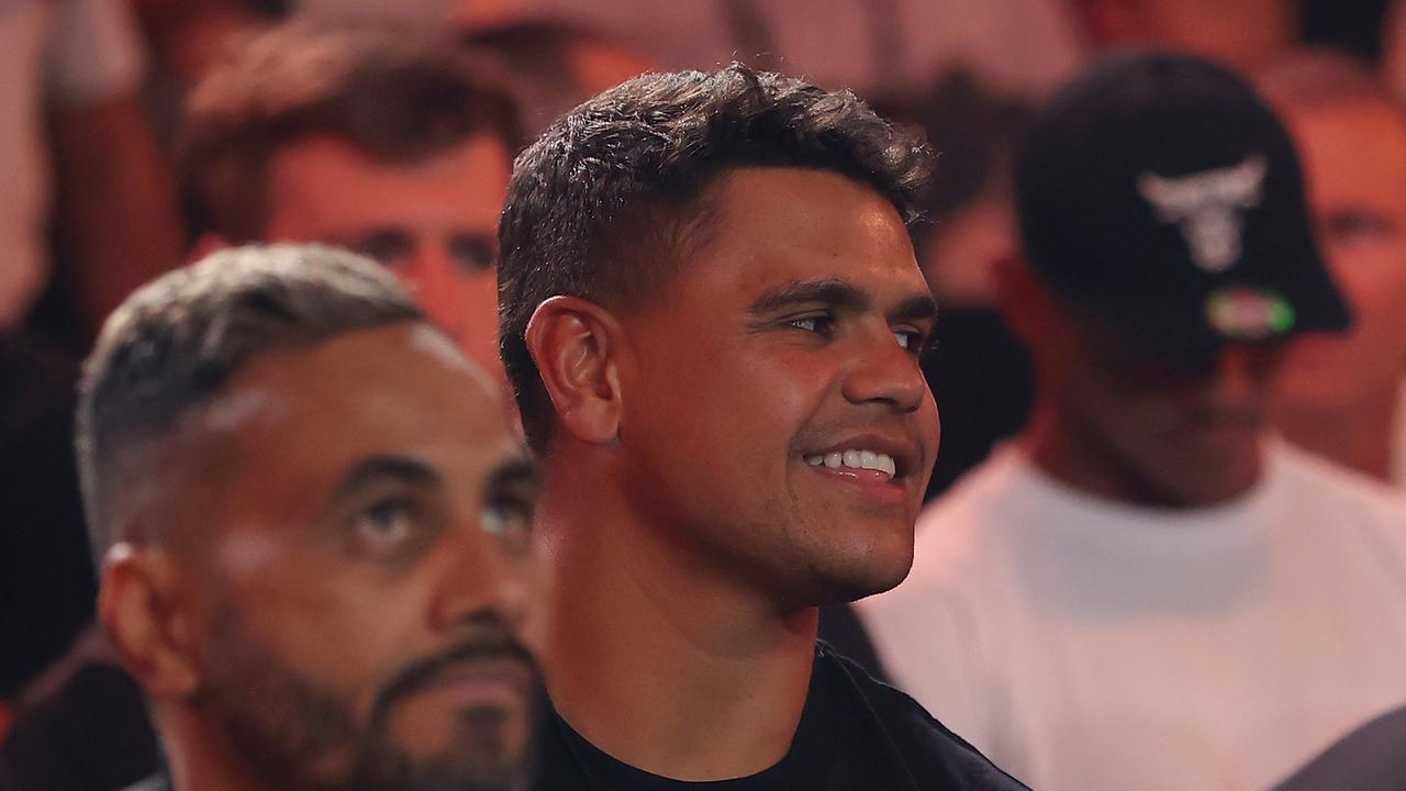 Mitchell was one of several South Sydney players in the crowd for Sunday’s bout between Tim Tszyu and Tony Harrison. Picture: Mark Kolbe/Getty Images