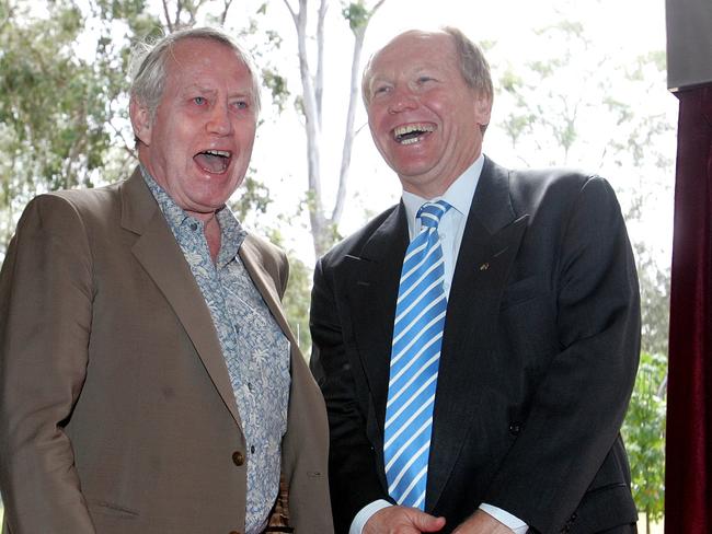 Philanthropist Chuck Feeney with then-Premier Peter Beattie at the opening of the Australian Institute for Bioengineering and Nanotechnolocy at Queensland University: PicGlenn/Barnes