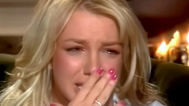 Britney broken down in tears during a TV interview in 2003. Picture from