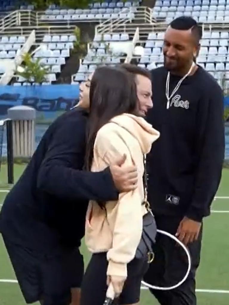 Karl Stefanovic hangs out with Nick Kyrgios and Costeen Hatzi. Photo: Channel 9.