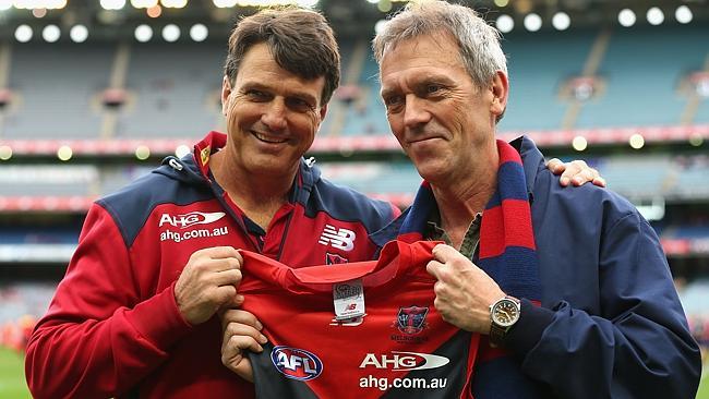 Actor and musician Hugh Laurie was in Melbourne on the weekend. Demons coach Paul Roos wasted little time convincing Laurie to hop on the club’s bandwagon. <i>Source:</i> Getty Images