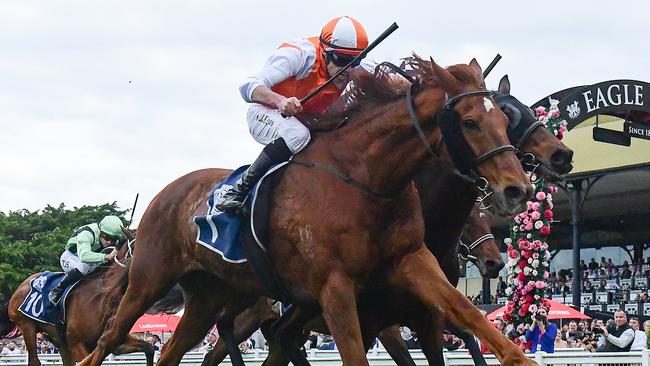 Vow And Declare wins the Group 3 Tattersall's Cup five years after he won the race for trainer Danny O'Brien. Picture: Grant Peters - Trackside Photography.