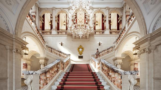 The grand staircase at Raffles London at The OWO.