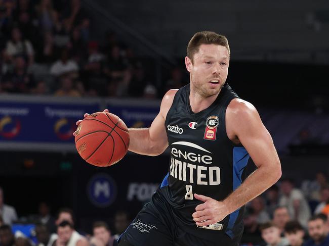 MELBOURNE, AUSTRALIA - OCTOBER 13: Matthew Dellavedova of United dribbles down court during the round four NBL match between Melbourne United and Adelaide 36ers at John Cain Arena, on October 13, 2024, in Melbourne, Australia. (Photo by Daniel Pockett/Getty Images)