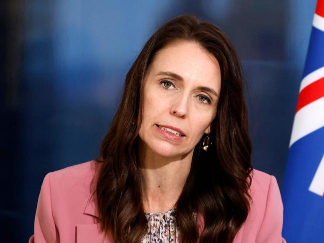 New Zealand Prime Minister Jacinda Ardern holds a press conference with French President Emmanuel Macron (out of frame) following talks on the sidelines of the 77th session of the United Nations General Assembly at UN headquarters in New York on September 20, 2022. (Photo by Ludovic MARIN / AFP)