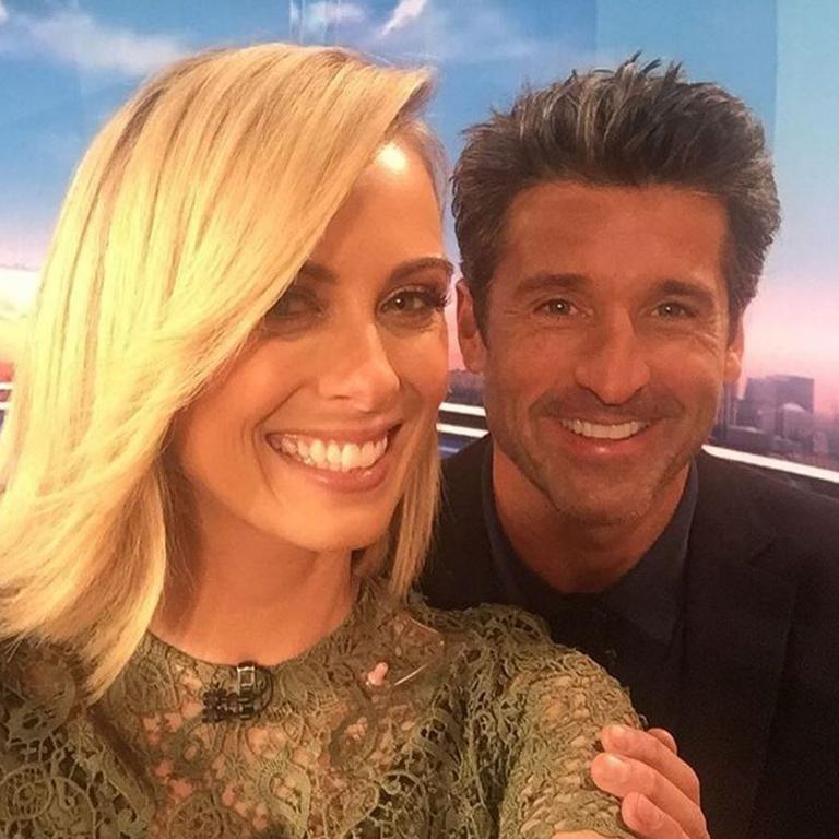 Sylvia Jeffreys on set of ‘The Today Show’, “The work experience kid asked for a photo and of course I was happy to oblige. Patrick Dempsey thanks so much for stopping by!” Picture: Instagram