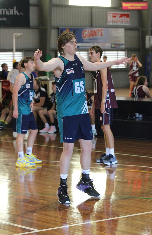 Netball action from QISSN 2024, Townsville. (boys) Mt Maria College v Carmel College